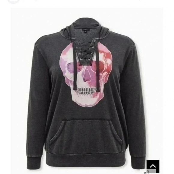 TORRID Skull Black Mineral Wash Lace-Up Fleece Hoodie size 0/12 - Picture 2 of 9